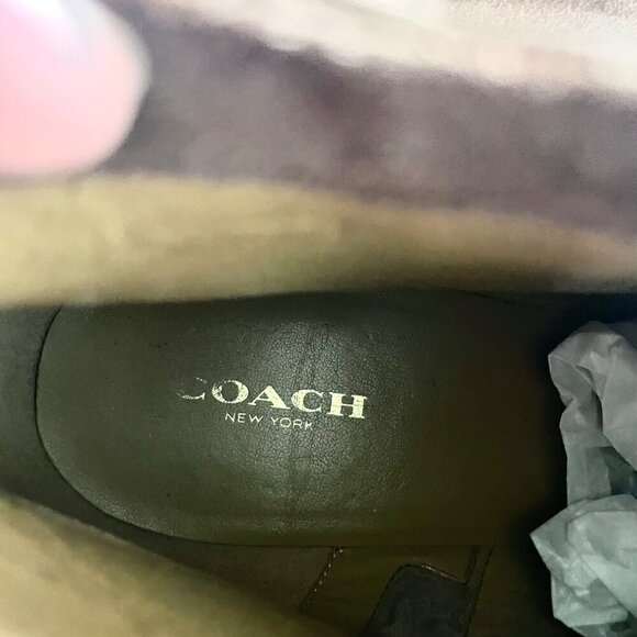 Coach Maya Suede Polished Calf Ankle Wedge Boots Brown Size 10 Q5328 - Picture 12 of 13